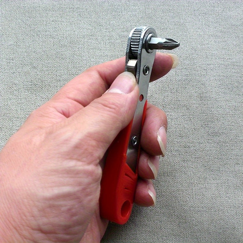 36-Tooth Mini Ratchet Screwdriver Set with L-Shaped Wrench, Narrow Space Repair - Steel Multi-Bit Tool Kit with Socket Heads, No Assembly Required, Manual Operation, Red