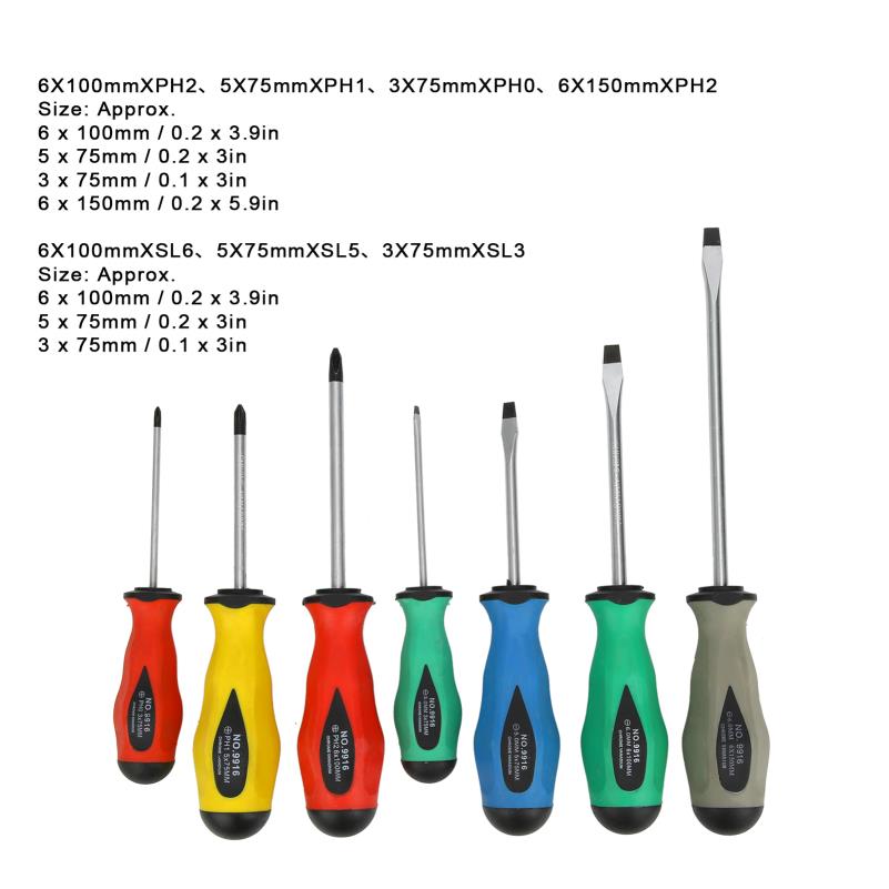 7pcs Heavy-Duty Alloy Steel Screwdriver Set with Ergonomic Non-Slip Grip & Color-Coded Bits - Cordless Manual Hand Tools for Home Repair, DIY Projects, Electronics, Furniture Assembly - Durable Cross Slot Design, No Batteries/Electricity Required (Ideal