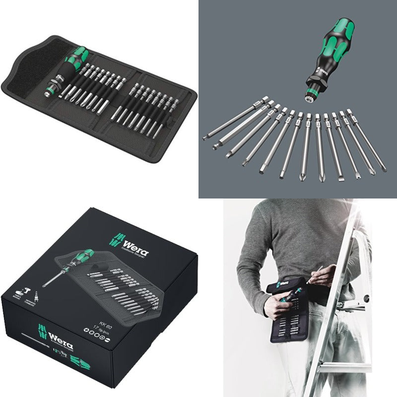17pcs Wera Kraftform Bit-Holding Screwdriver Set with 60° Angled Bits & 3-1/2" Pouch - Heavy-Duty Magnetic Tip, Ergonomic Non-Slip Grip, Tool-Free Bit Changes, Durable Construction for DIY & Professional Tool Kit (No Power Required) - Ideal for Home
