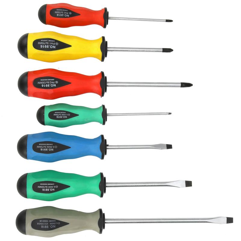 7pcs Heavy-Duty Alloy Steel Screwdriver Set with Ergonomic Non-Slip Grip & Color-Coded Bits - Cordless Manual Hand Tools for Home Repair, DIY Projects, Electronics, Furniture Assembly - Durable Cross Slot Design, No Batteries/Electricity Required (Ideal