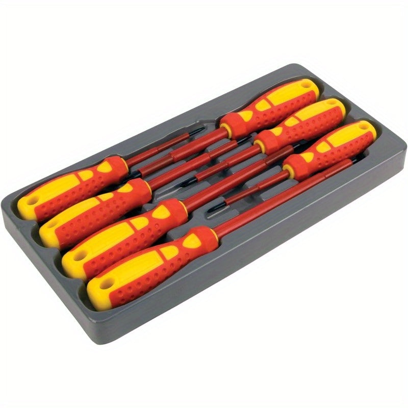 7pcs Performance Tool W30897 Electrical Screwdriver Set with Ergonomic Non-Slip Grip & Color-Coded Tips - Heavy-Duty Manual Precision Screwdrivers for Electronics, Home Repairs, DIY Projects - All-in-One Kit with Flathead, Phillips & Slotted Bits (No