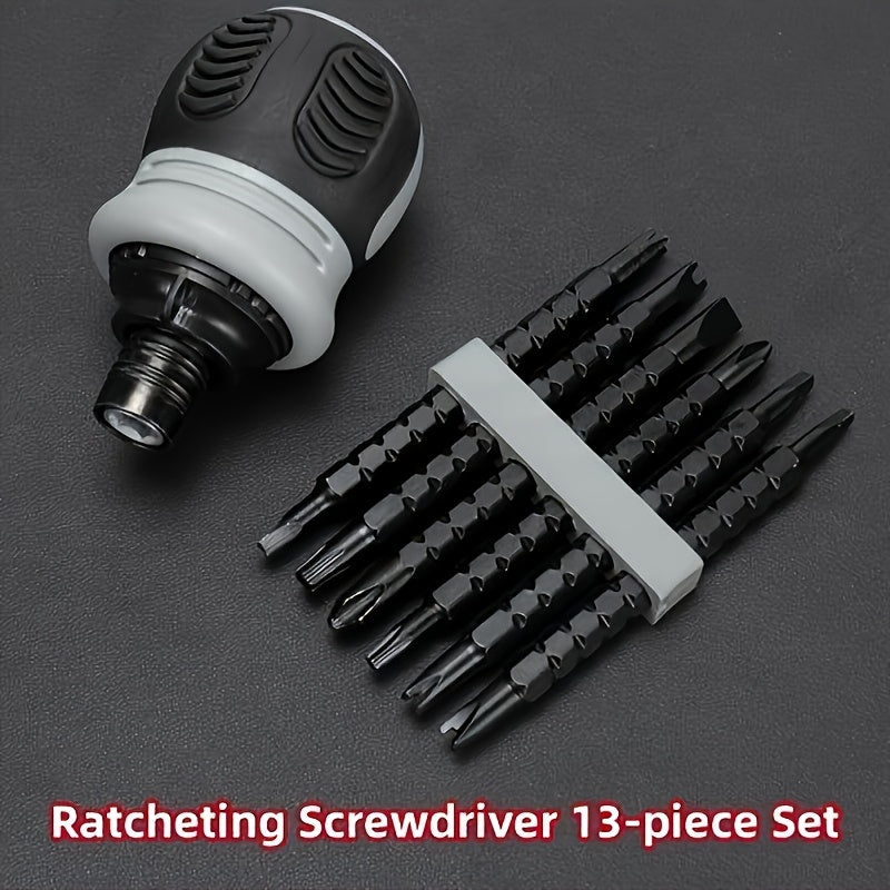 1 Set 12-in-1 Ratcheting Screwdriver with Storage Case, Magnetic Dual-Purpose Bits, Telescopic Handle, Metal Manual Tool, No Electricity or Battery Required