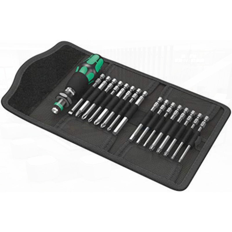 17pcs Wera Kraftform Bit-Holding Screwdriver Set with 60° Angled Bits & 3-1/2" Pouch - Heavy-Duty Magnetic Tip, Ergonomic Non-Slip Grip, Tool-Free Bit Changes, Durable Construction for DIY & Professional Tool Kit (No Power Required) - Ideal for Home