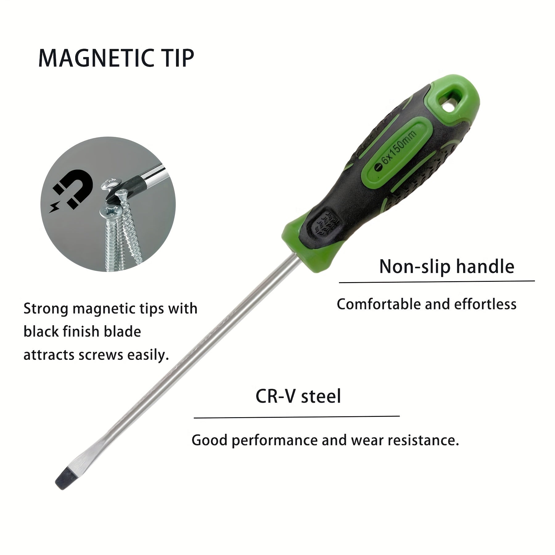 6pcs Magnetic Screwdriver Set, 3 Phillips & 3 Flat Heads, 3"/4"/6" Lengths, Non-Slip Handles, Handy Screwdriver Tool Kit for Repairs