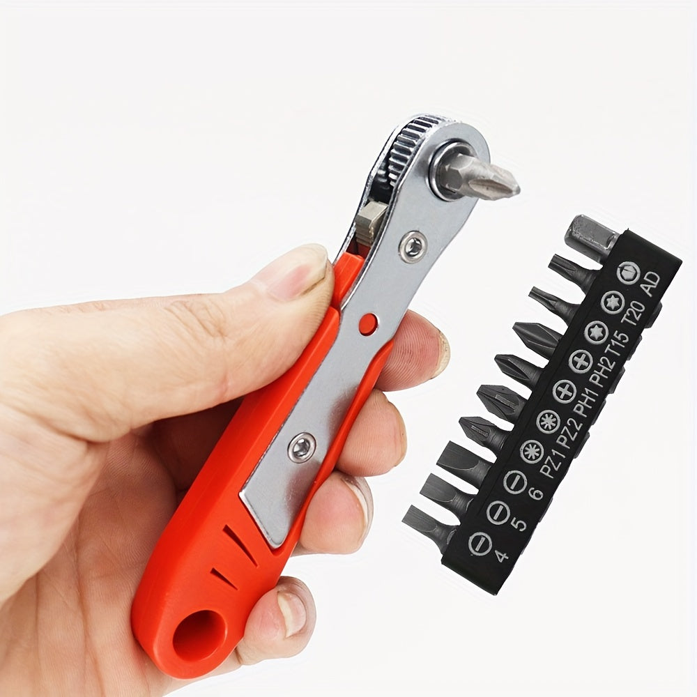 36-Tooth Mini Ratchet Screwdriver Set with L-Shaped Wrench, Narrow Space Repair - Steel Multi-Bit Tool Kit with Socket Heads, No Assembly Required, Manual Operation, Red