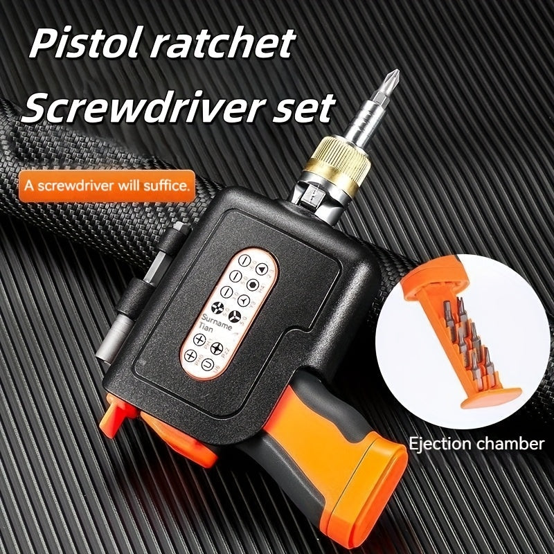 16pcs/set Ratchet Multi-functional Special-shaped Manual Screwdriver Set - Pistol Appearance Design - Non-electric, No Battery Required - Multifunctional DIY Home Hand Tool Kit - Easy Tightening and Loosening - Very Suitable for Mechanics, DIY Enthusiasts