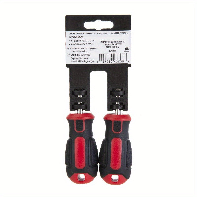 2pcs Stubby Screwdriver Set 4 Inch, Non-Electric Manual Hand Tool with Ergonomic Handle, Durable Metal Construction for Tight Spaces, Screwdriver Set for DIY Projects, Screwdriver Set for Tight Spaces, Screwdriver Set for Tight Spaces
