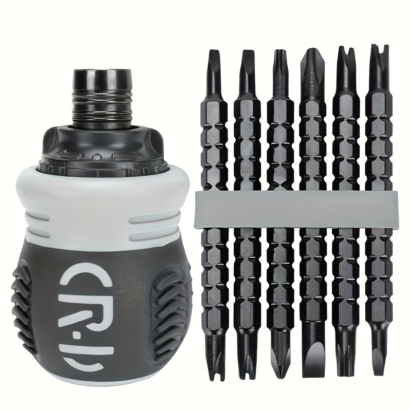 1 Set 12-in-1 Ratcheting Screwdriver with Storage Case, Magnetic Dual-Purpose Bits, Telescopic Handle, Metal Manual Tool, No Electricity or Battery Required