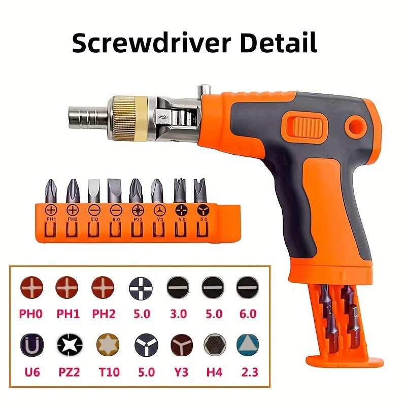 16pcs/set Ratchet Multi-functional Special-shaped Manual Screwdriver Set - Pistol Appearance Design - Non-electric, No Battery Required - Multifunctional DIY Home Hand Tool Kit - Easy Tightening and Loosening - Very Suitable for Mechanics, DIY Enthusiasts