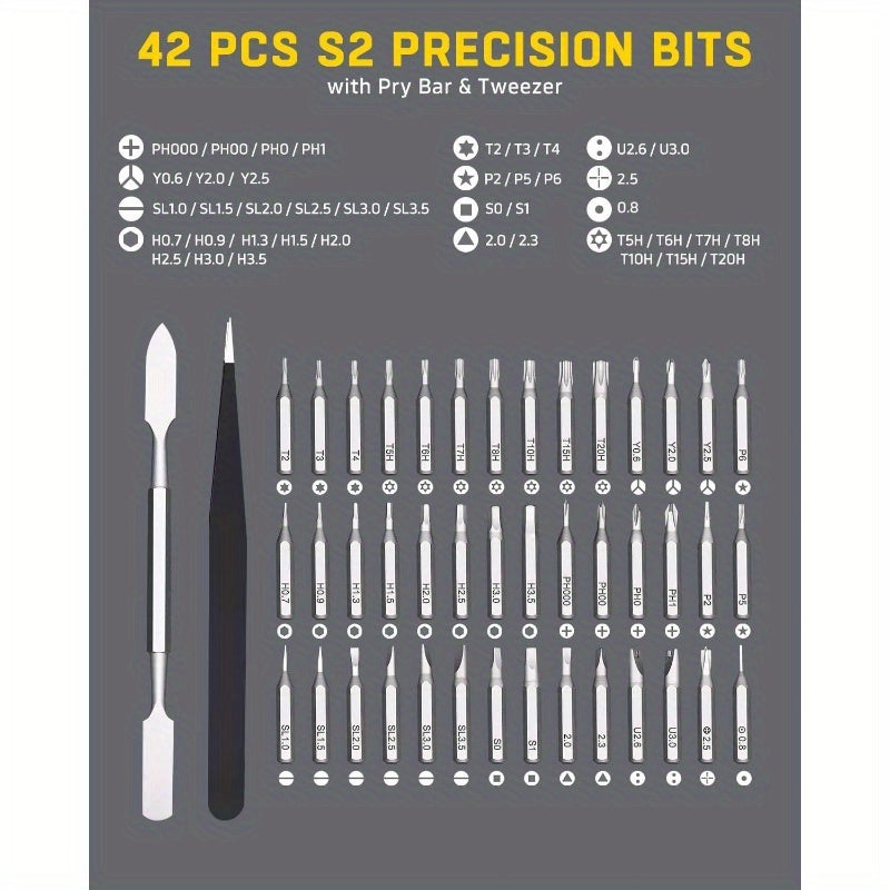 Compact Precision Screwdriver Set with Magnetic Tips - Heavy-Duty Metal Construction, Ergonomic Grip - All-in-One Tool Kit with Phillips, Flat, Torx/Hex Bits - for Electronics, Smartphones, Laptops, Cameras, Eyeglasses, Watches, Toys - Ideal for DIY,