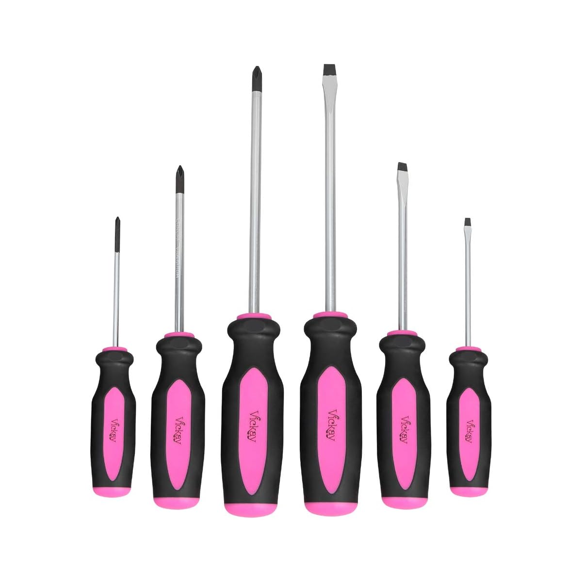 6pcs Magnetic Screwdriver Set with Slotted & Phillips Heads, Heavy Duty Rust-Resistant Metal/Plastic Construction, Permanent Magnetic Tips & Ergonomic Non-Slip Handle - Pink & Black Color-Coded DIY Tool Kit for Home Repair, Craftsman, Electronics,