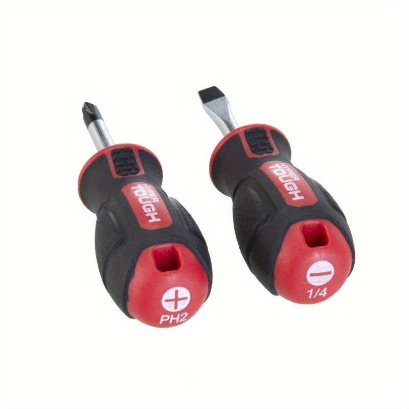2pcs Stubby Screwdriver Set 4 Inch, Non-Electric Manual Hand Tool with Ergonomic Handle, Durable Metal Construction for Tight Spaces, Screwdriver Set for DIY Projects, Screwdriver Set for Tight Spaces, Screwdriver Set for Tight Spaces