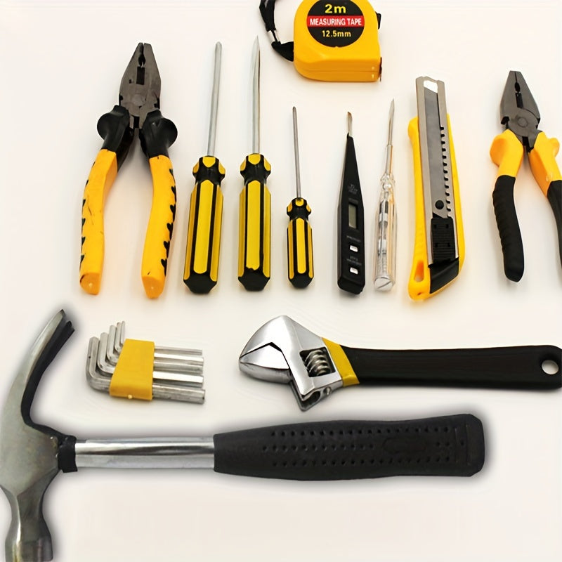 9pcs Durable Metal Household Tool Set, Non-Electric Hand Tools in Carrying Case with Hammer, Pliers, Screwdrivers, Measuring Tape for DIY Projects and Home Maintenance