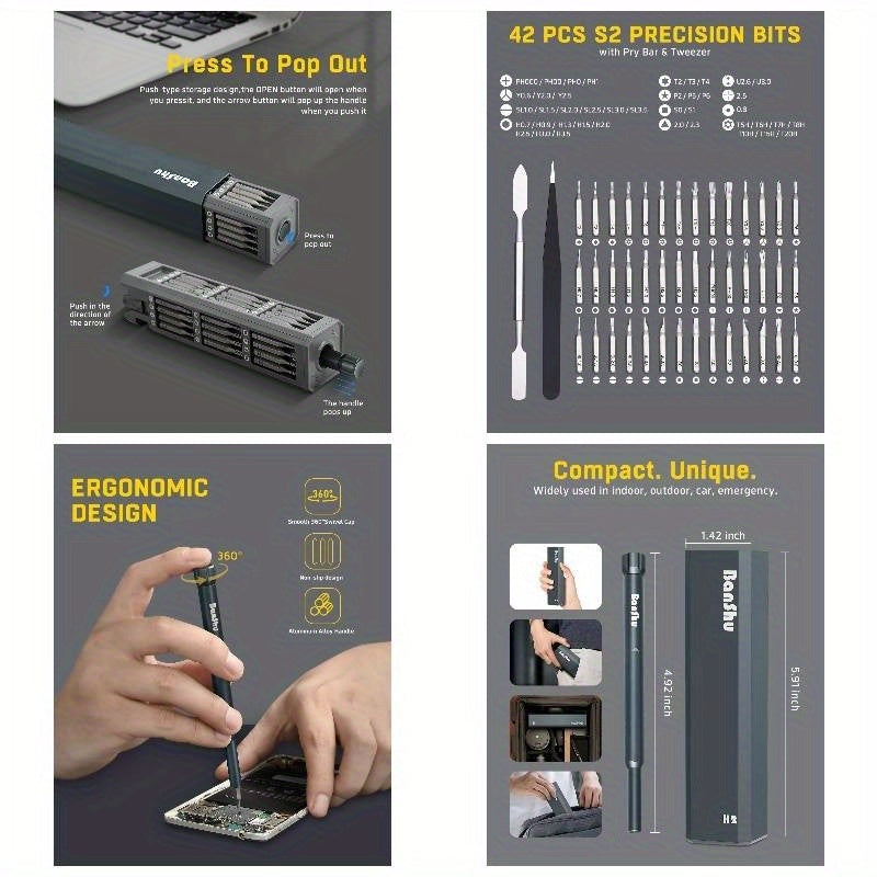 Compact Precision Screwdriver Set with Magnetic Tips - Heavy-Duty Metal Construction, Ergonomic Grip - All-in-One Tool Kit with Phillips, Flat, Torx/Hex Bits - for Electronics, Smartphones, Laptops, Cameras, Eyeglasses, Watches, Toys - Ideal for DIY,