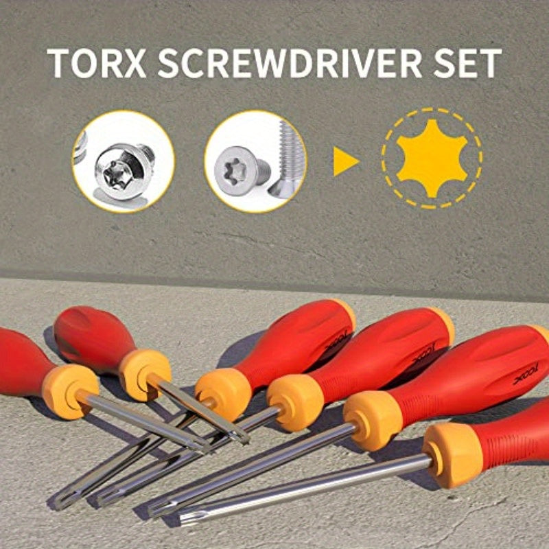 12-in-1 Magnetic Torx Screwdriver Set with T5-T40 & Star Bits - Heavy-Duty CR-V Steel Construction, Ergonomic Non-Slip Handle, Corrosion-Resistant - Professional Cushion Grip, Durable Screwdriver Handles, Manual Precision Tool Kit for DIY, Automotive,