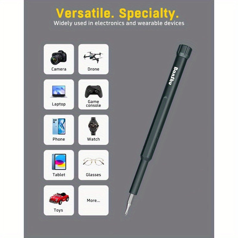 Compact Precision Screwdriver Set with Magnetic Tips - Heavy-Duty Metal Construction, Ergonomic Grip - All-in-One Tool Kit with Phillips, Flat, Torx/Hex Bits - for Electronics, Smartphones, Laptops, Cameras, Eyeglasses, Watches, Toys - Ideal for DIY,
