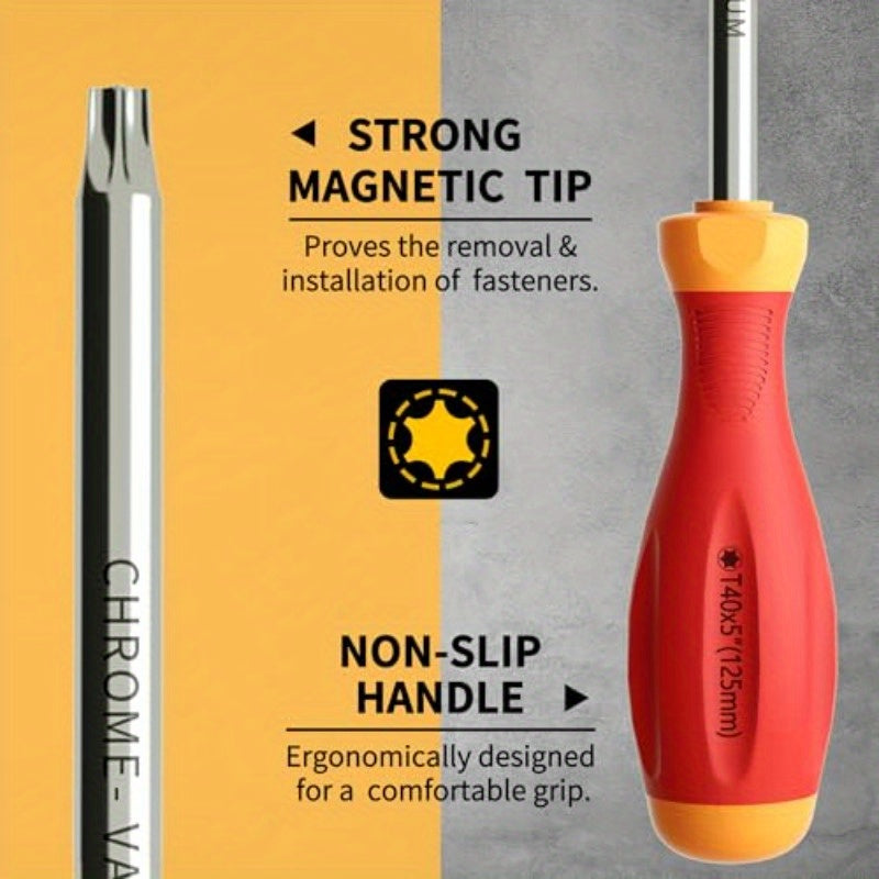 12-in-1 Magnetic Torx Screwdriver Set with T5-T40 & Star Bits - Heavy-Duty CR-V Steel Construction, Ergonomic Non-Slip Handle, Corrosion-Resistant - Professional Cushion Grip, Durable Screwdriver Handles, Manual Precision Tool Kit for DIY, Automotive,