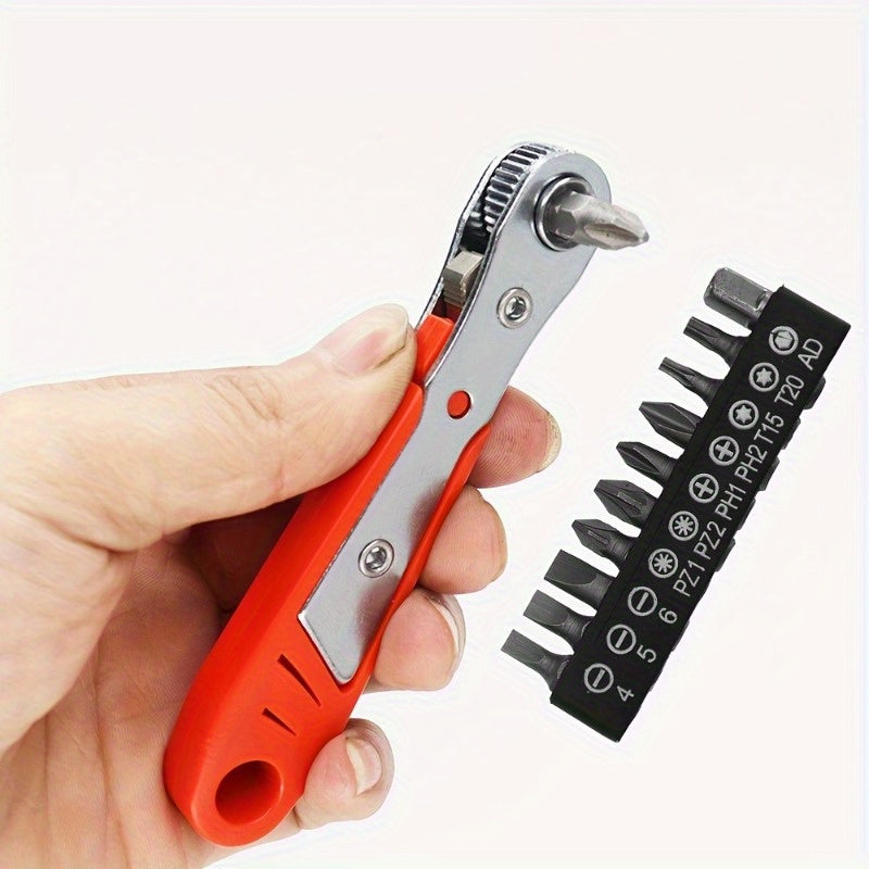 36-Tooth Mini Ratchet Screwdriver Set with L-Shaped Wrench, Narrow Space Repair - Steel Multi-Bit Tool Kit with Socket Heads, No Assembly Required, Manual Operation, Red