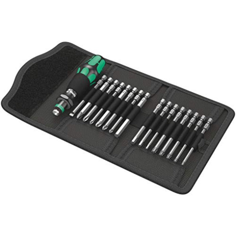 17pcs Wera Kraftform Bit-Holding Screwdriver Set with 60° Angled Bits & 3-1/2" Pouch - Heavy-Duty Magnetic Tip, Ergonomic Non-Slip Grip, Tool-Free Bit Changes, Durable Construction for DIY & Professional Tool Kit (No Power Required) - Ideal for Home