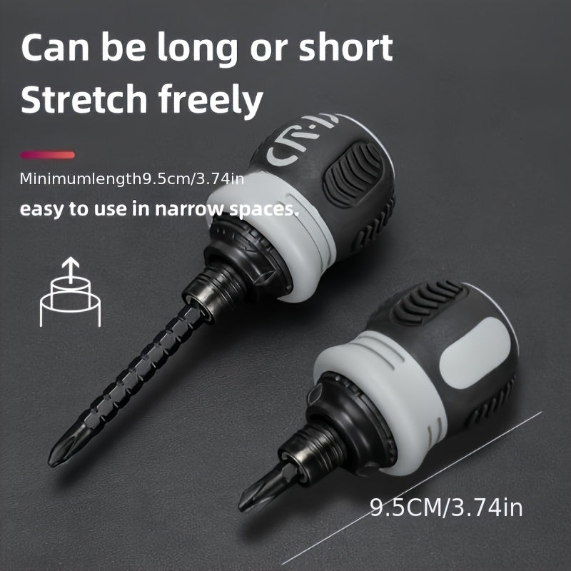 1 Set 12-in-1 Ratcheting Screwdriver with Storage Case, Magnetic Dual-Purpose Bits, Telescopic Handle, Metal Manual Tool, No Electricity or Battery Required