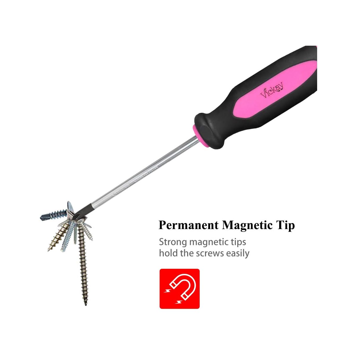 6pcs Magnetic Screwdriver Set with Slotted & Phillips Heads, Heavy Duty Rust-Resistant Metal/Plastic Construction, Permanent Magnetic Tips & Ergonomic Non-Slip Handle - Pink & Black Color-Coded DIY Tool Kit for Home Repair, Craftsman, Electronics,