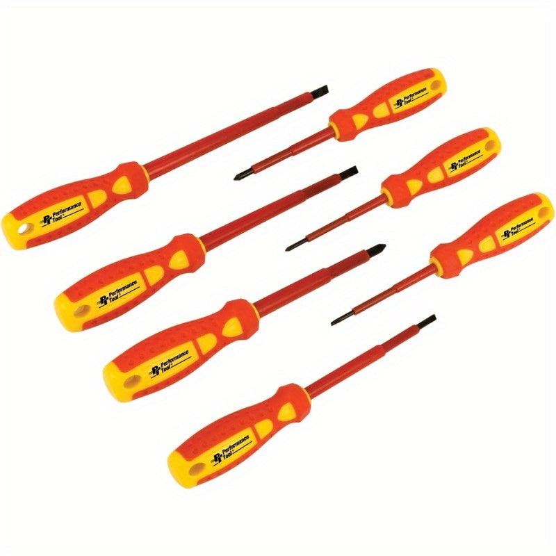 7pcs Performance Tool W30897 Electrical Screwdriver Set with Ergonomic Non-Slip Grip & Color-Coded Tips - Heavy-Duty Manual Precision Screwdrivers for Electronics, Home Repairs, DIY Projects - All-in-One Kit with Flathead, Phillips & Slotted Bits (No