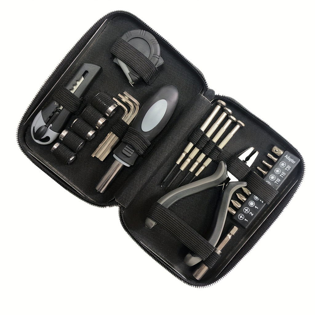 [27-Piece Tool Set] 27-Piece Multi-Function Hand Tool Kit with Metal Case | Portable Manual Tool Set, Screwdrivers, Hex Wrenches, Box Cutter, Tape Measure, Pliers - Compact Household Repair Tools, No Electricity Required