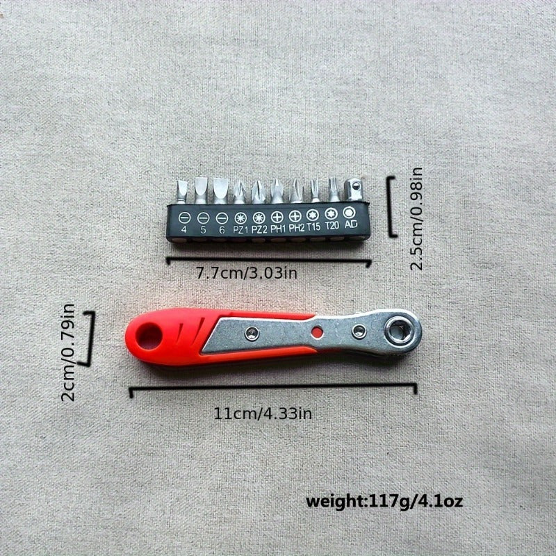 36-Tooth Mini Ratchet Screwdriver Set with L-Shaped Wrench, Narrow Space Repair - Steel Multi-Bit Tool Kit with Socket Heads, No Assembly Required, Manual Operation, Red