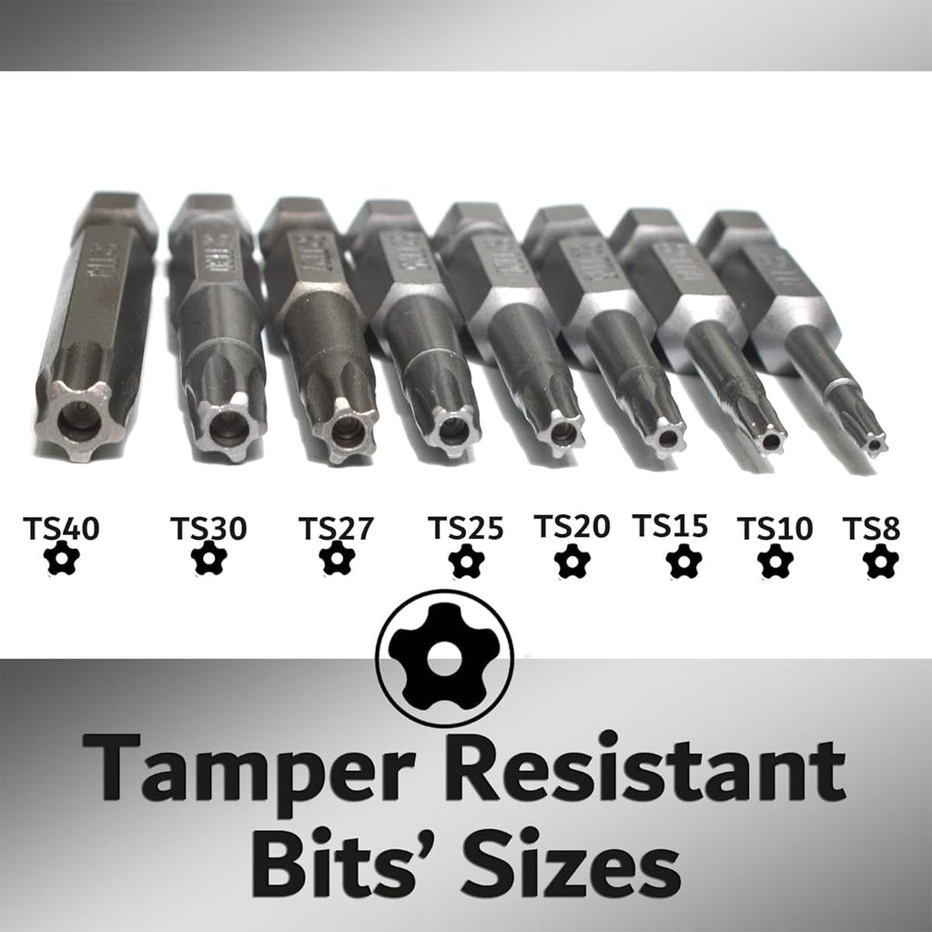 8pcs Tamper Proof Security Screwdriver Set - Magnetic 5-Point Star/Phillips/Torx T8-T40 Bits with 1/4" Hex Shank, Durable Plastic/Metal Construction, -Theft Design for Home, Automotive & DIY Projects (No Power Required) - Ideal for Professionals &