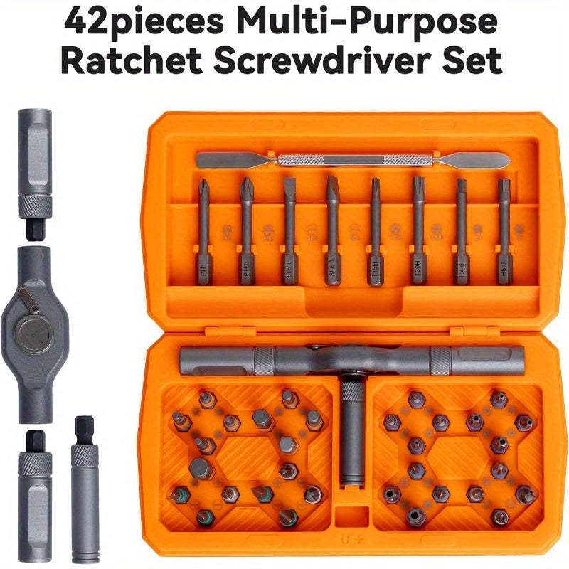 Magnetic Ratchet Screwdriver Set with Soft Shaft - Ideal for Furniture Assembly & Electrical Maintenance, Includes 10 Interchangeable Bits, Durable Metal Construction, No Power Required, Screwdriver Set|Magnetic Screwdriver|Durable Construction,