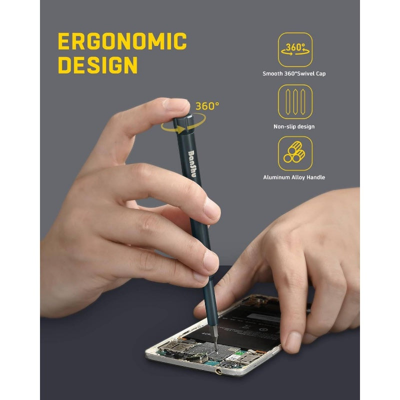 Compact Precision Screwdriver Set with Magnetic Tips - Heavy-Duty Metal Construction, Ergonomic Grip - All-in-One Tool Kit with Phillips, Flat, Torx/Hex Bits - for Electronics, Smartphones, Laptops, Cameras, Eyeglasses, Watches, Toys - Ideal for DIY,