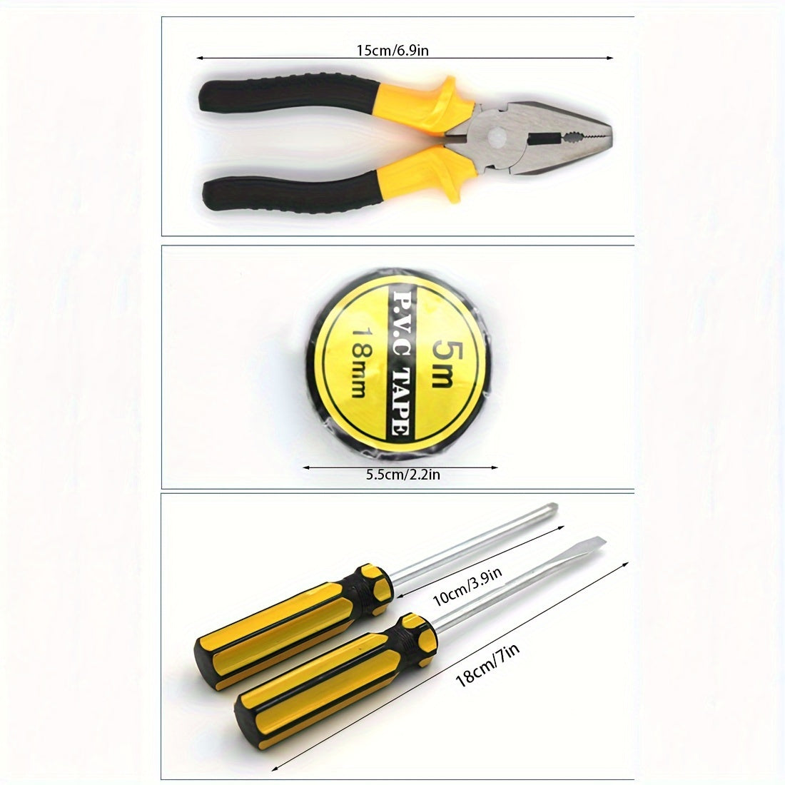 9pcs Durable Metal Household Tool Set, Non-Electric Hand Tools in Carrying Case with Hammer, Pliers, Screwdrivers, Measuring Tape for DIY Projects and Home Maintenance
