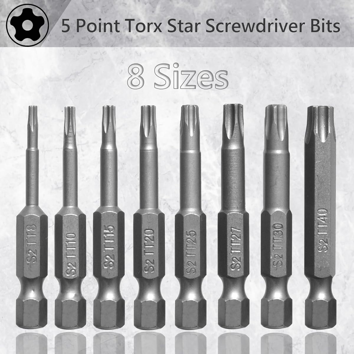 8pcs Tamper Proof Security Screwdriver Set - Magnetic 5-Point Star/Phillips/Torx T8-T40 Bits with 1/4" Hex Shank, Durable Plastic/Metal Construction, -Theft Design for Home, Automotive & DIY Projects (No Power Required) - Ideal for Professionals &