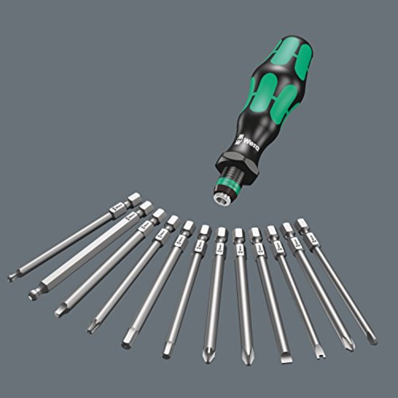 17pcs Wera Kraftform Bit-Holding Screwdriver Set with 60° Angled Bits & 3-1/2" Pouch - Heavy-Duty Magnetic Tip, Ergonomic Non-Slip Grip, Tool-Free Bit Changes, Durable Construction for DIY & Professional Tool Kit (No Power Required) - Ideal for Home