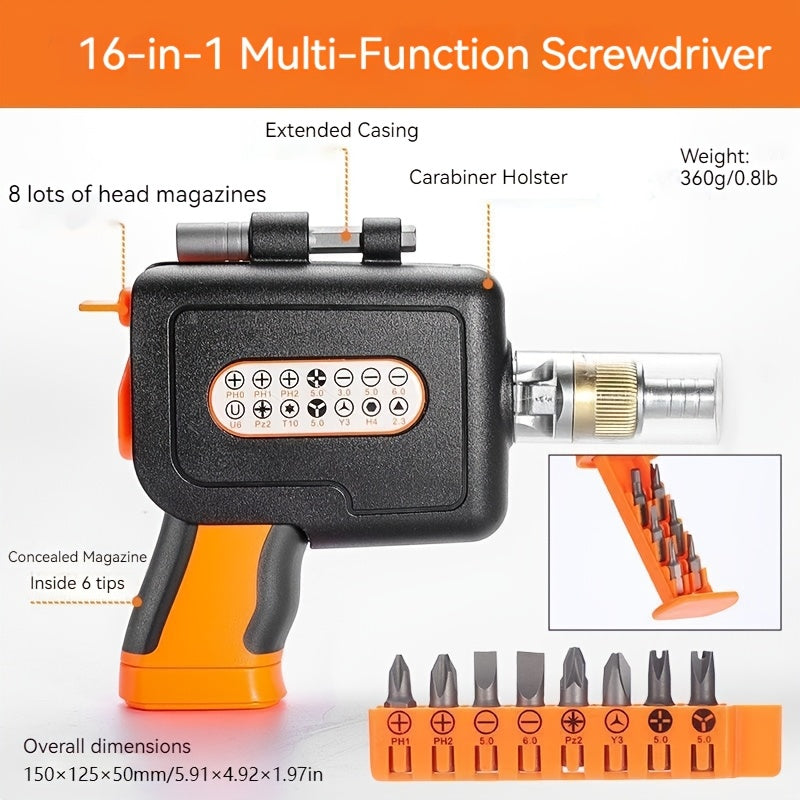 16pcs/set Ratchet Multi-functional Special-shaped Manual Screwdriver Set - Pistol Appearance Design - Non-electric, No Battery Required - Multifunctional DIY Home Hand Tool Kit - Easy Tightening and Loosening - Very Suitable for Mechanics, DIY Enthusiasts