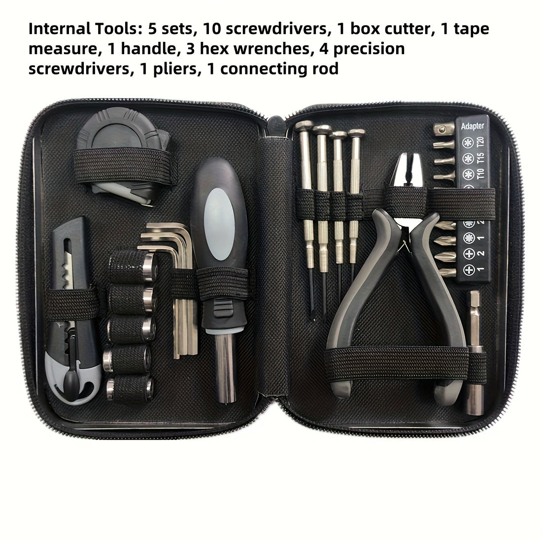 [27-Piece Tool Set] 27-Piece Multi-Function Hand Tool Kit with Metal Case | Portable Manual Tool Set, Screwdrivers, Hex Wrenches, Box Cutter, Tape Measure, Pliers - Compact Household Repair Tools, No Electricity Required