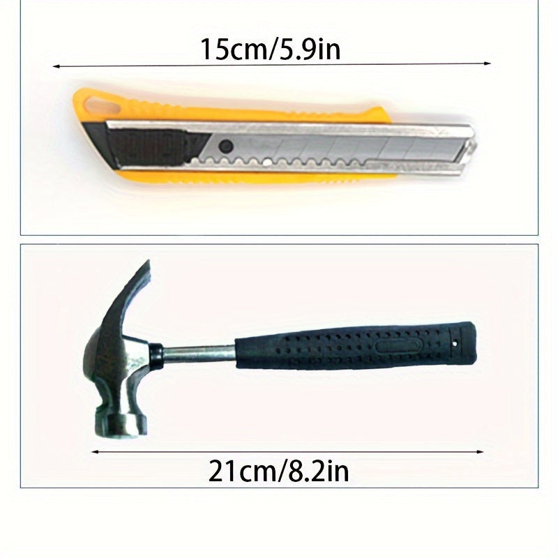 9pcs Durable Metal Household Tool Set, Non-Electric Hand Tools in Carrying Case with Hammer, Pliers, Screwdrivers, Measuring Tape for DIY Projects and Home Maintenance