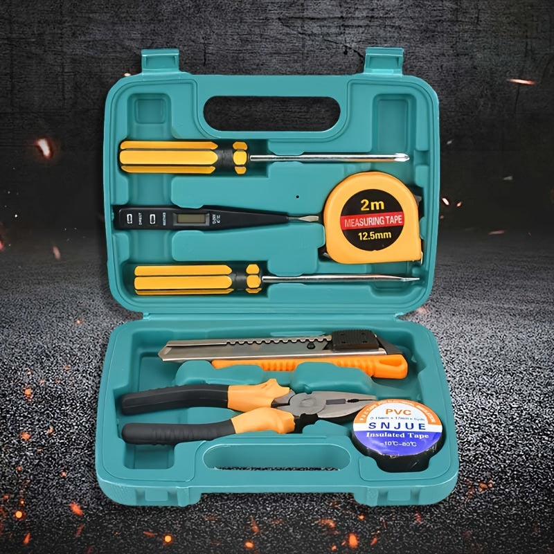 1 Set Carbon Steel 9-in-1 Multifunctional Portable Tool Set, Home and Auto Repair Kit with Wrench, Screwdrivers, Pliers, and Measuring Tape - No Battery Required