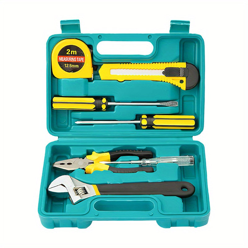 1 Set Carbon Steel 9-in-1 Multifunctional Portable Tool Set, Home and Auto Repair Kit with Wrench, Screwdrivers, Pliers, and Measuring Tape - No Battery Required
