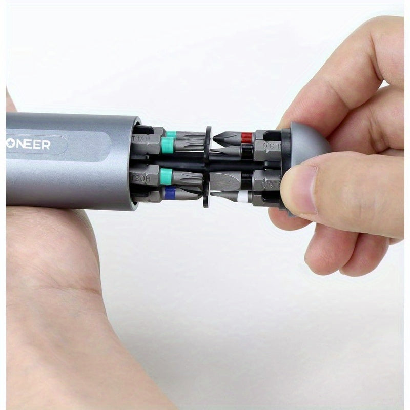 13-in-1 Ratcheting Screwdriver Set with 12 S2 Steel Driver Bits, Magnetic Storage & Converter - Heavy-Duty Aerospace Aluminum Handle, Ratcheting Mechanism for Smooth Torque Transfer - Cordless Operation, Ergonomic Grip for Household & Automotive Use -