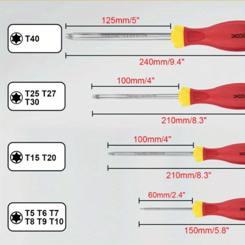 12-in-1 Magnetic Torx Screwdriver Set with T5-T40 & Star Bits - Heavy-Duty CR-V Steel Construction, Ergonomic Non-Slip Handle, Corrosion-Resistant - Professional Cushion Grip, Durable Screwdriver Handles, Manual Precision Tool Kit for DIY, Automotive,