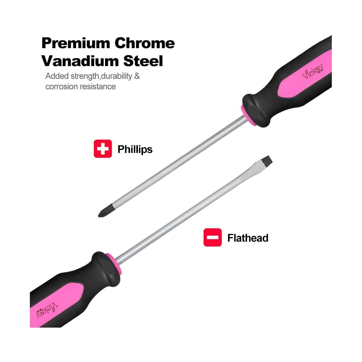 6pcs Magnetic Screwdriver Set with Slotted & Phillips Heads, Heavy Duty Rust-Resistant Metal/Plastic Construction, Permanent Magnetic Tips & Ergonomic Non-Slip Handle - Pink & Black Color-Coded DIY Tool Kit for Home Repair, Craftsman, Electronics,